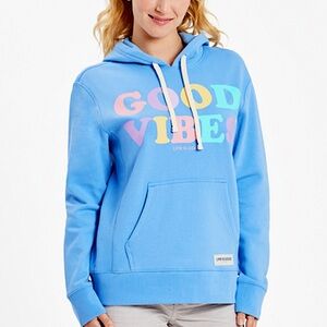 Life is Good Ultra Soft “Good Vibes” Cotton Fleece - Sky Blue + Pastel Lettering